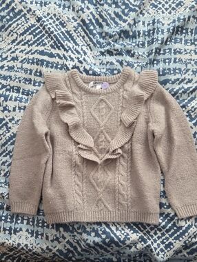 George Ruffle-Trim Cable Knit Sweater in Cream